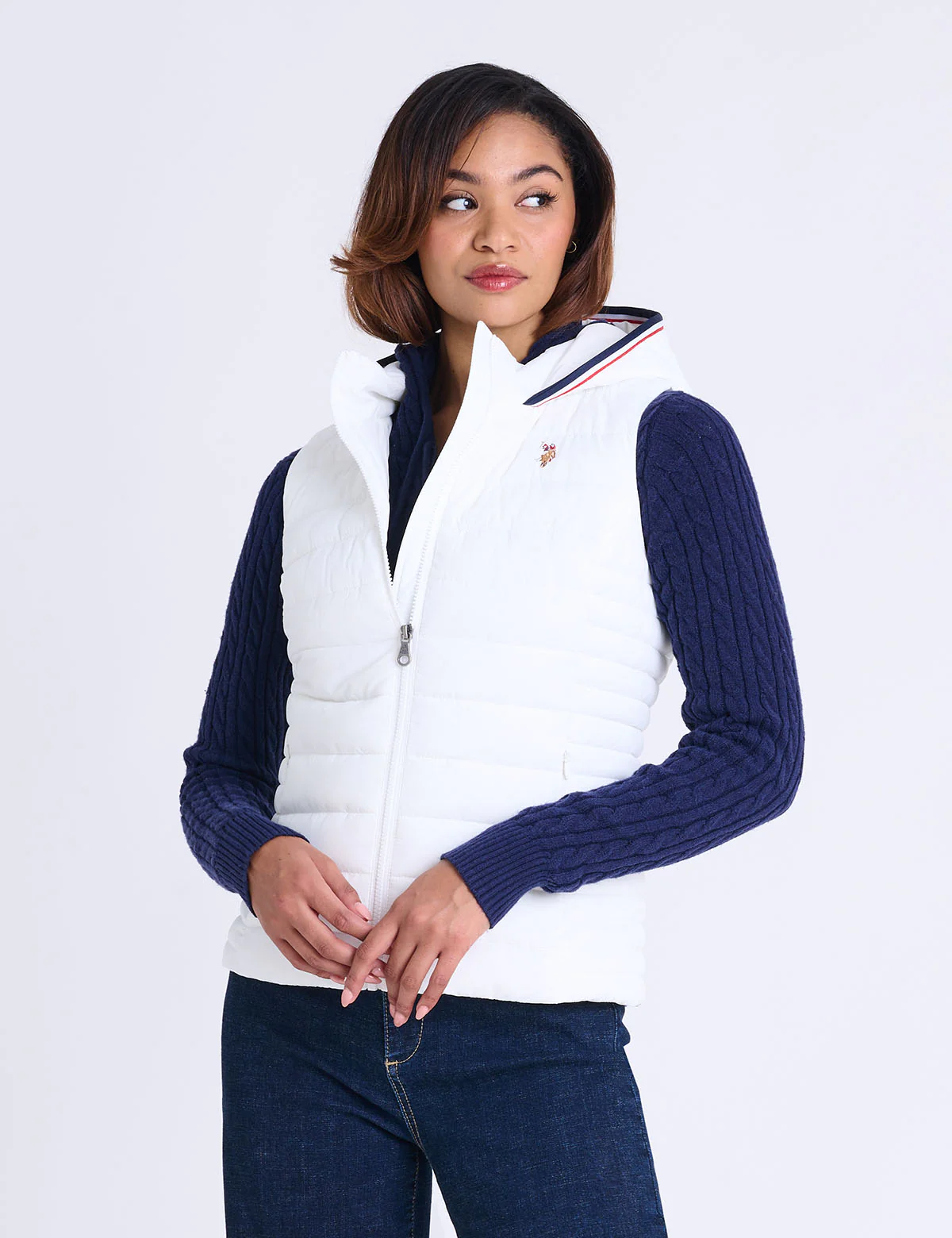 

Утепленный жилет U.S. Polo Assn Signature Stripe With Hood, белый