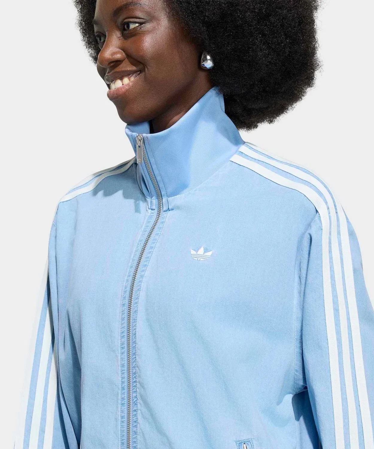 Женский джинсовый трек-топ с воротником-хоботом, Firebird Adidas, Blue — фото 3