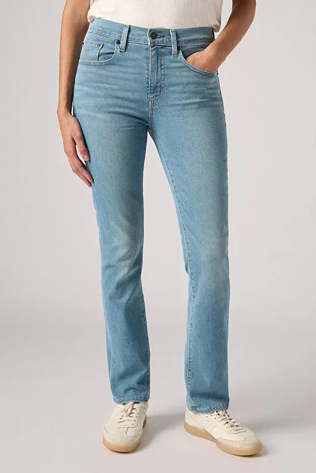 Женские джинсы прямого кроя с высокой посадкой 724 stretch cotton slim straight high waist straight leg jeans Levi'S, Light Indigo - Worn In — фото 2