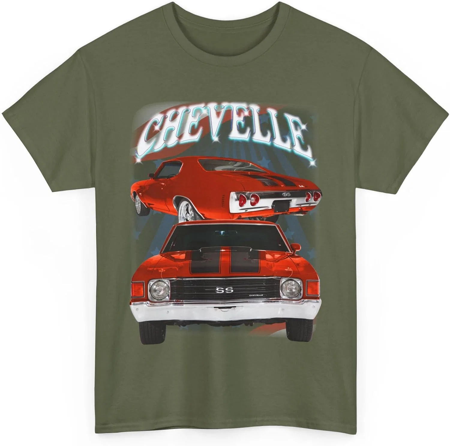 Женская футболка с принтом Red 1972 Chevelle, Military Green — фото 3