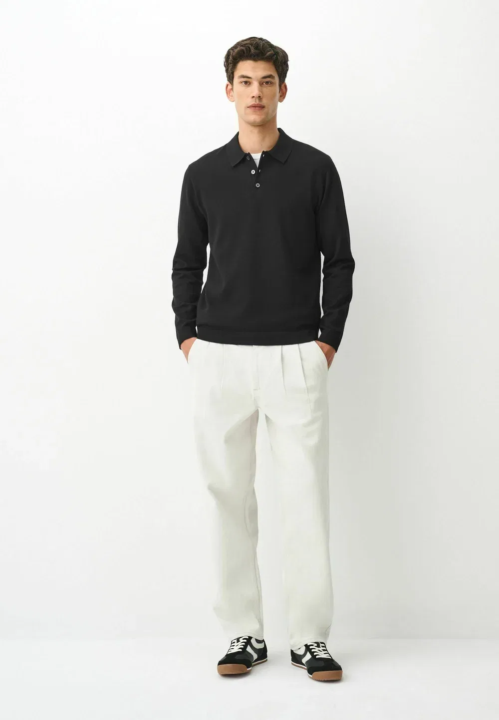 Классический крой - базовая вязаная рубашка-поло - джемпер Next, Black — фото 2