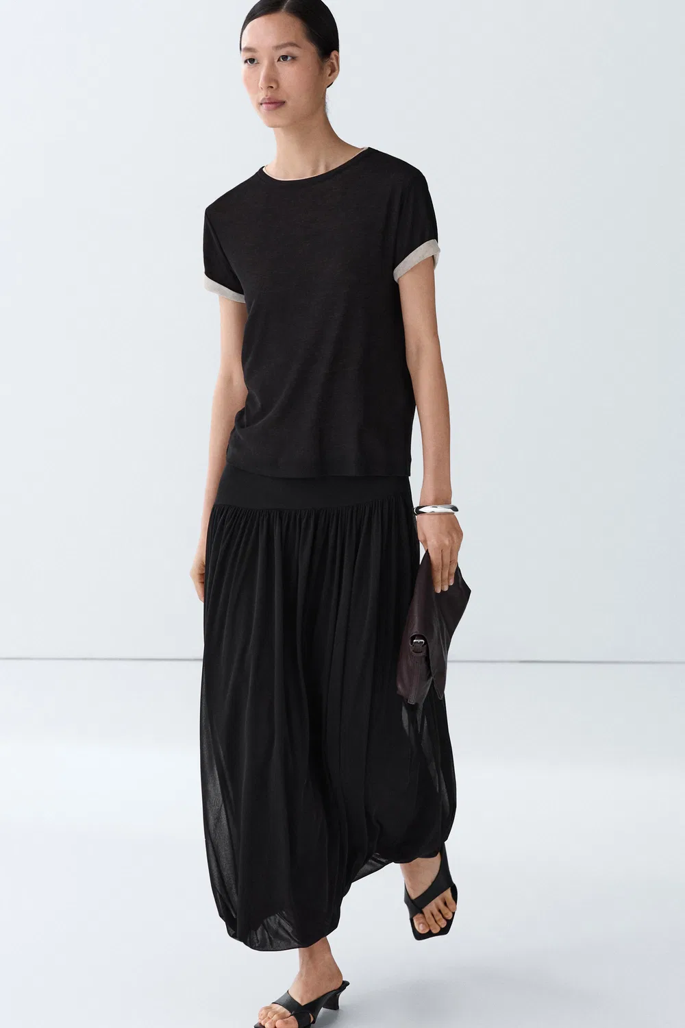 Футболка Massimo Dutti Double-Layer Short Sleeve, черный — фото 4