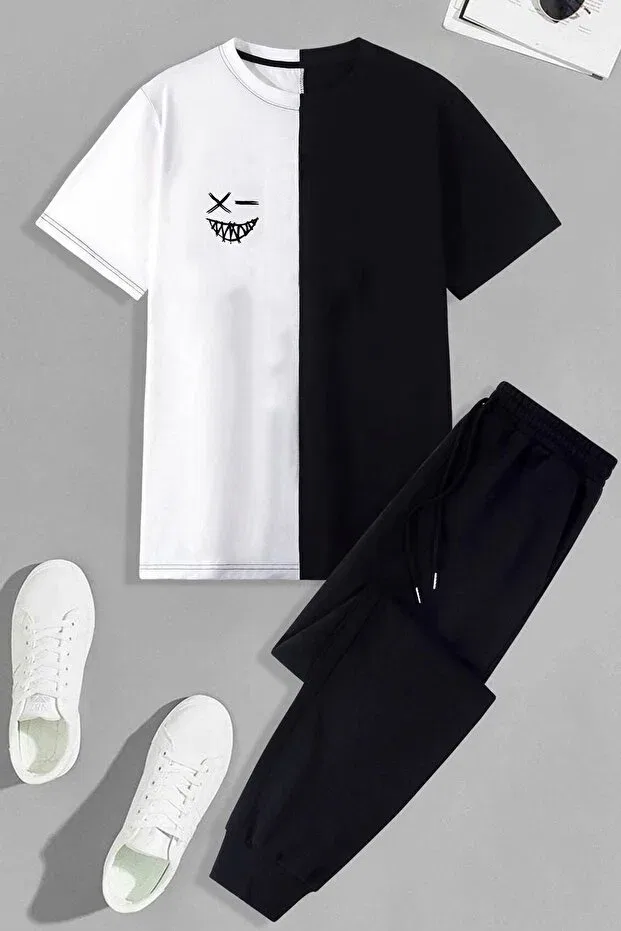 Детский комплект для девочек с принтом Cartoon Face Printed Bottom Top Tracksuit Set Trendypassion, Black — фото 2