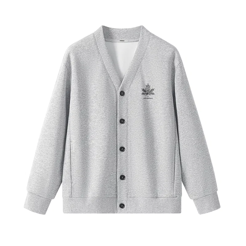 Детский джемпер с V-образным вырезом Lucky Maple Leaf Chest Logo MINISO, Heather Gray
