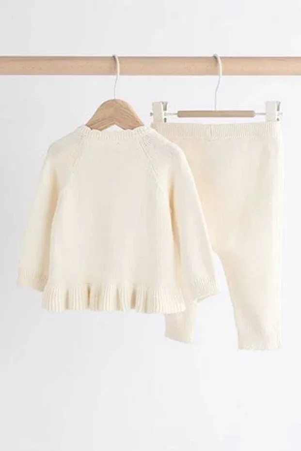 Детский комплект из трикотажного кардигана и колготок Next Baby, Cream — фото 2