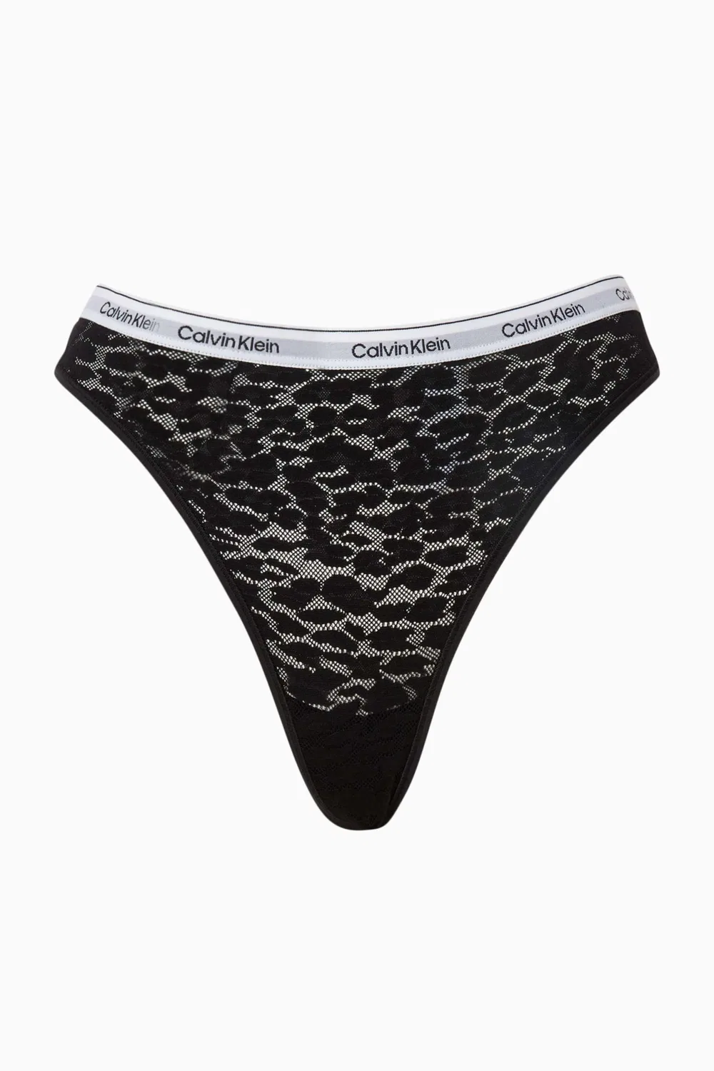 Calvin Klein Трусы-стринги на высокой талии с леопардовым кружевом, черный