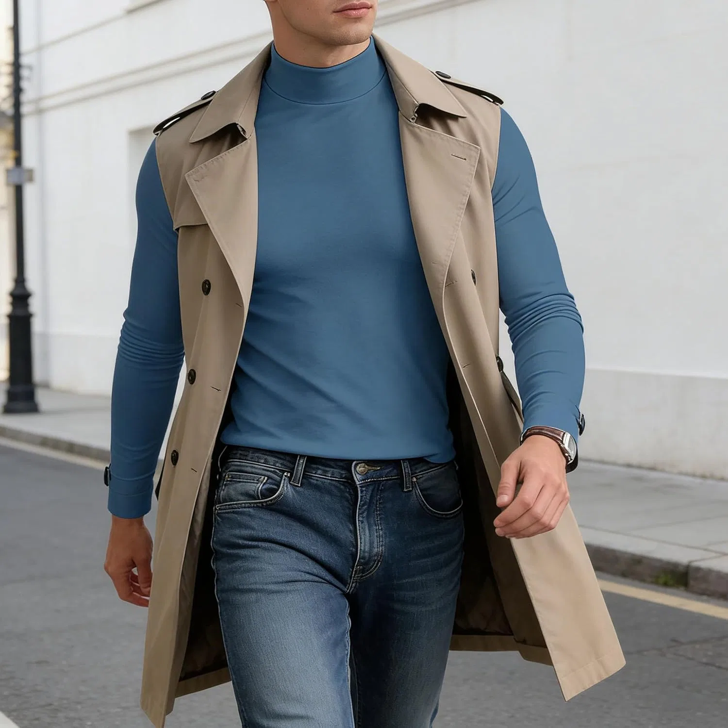 Мужская водолазка slim fit Mock Neck Top, Blue — фото 2