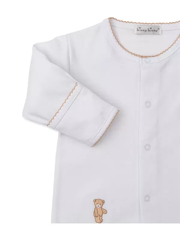 Детский комплект комбинезона и шапочки с медвежонком Unisex bear footie & hat set Kissy Kissy, White/Tan — фото 2