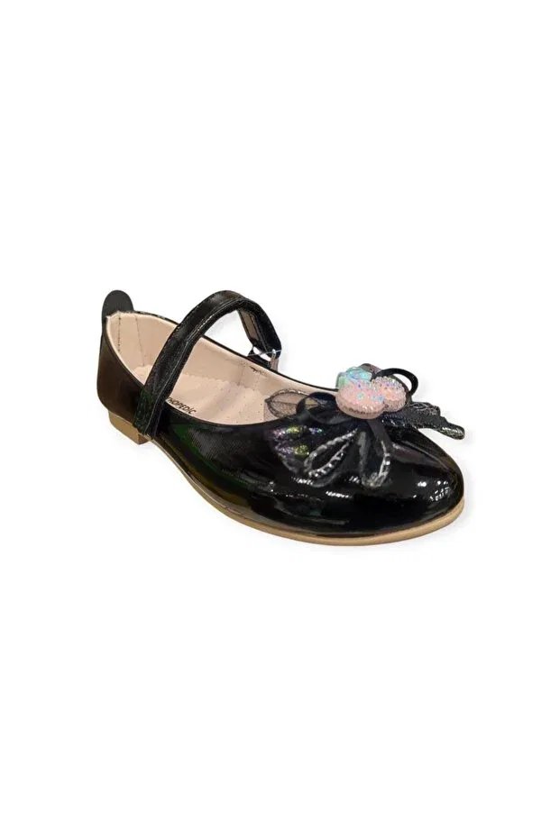 Детские балетки для девочек с бантиком Hy-F 511 Minican, Black Patent Leather