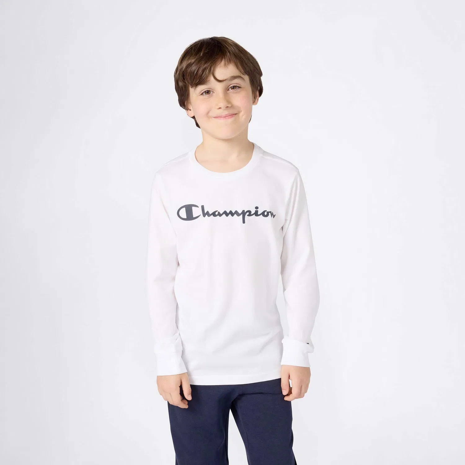 Детский лонгслив из хлопка с принтом Champion, Цвет: Weiss — фото 2