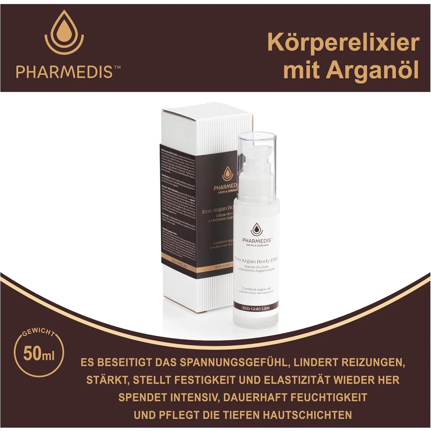 Body Cream с аргановым маслом и маслом ши, Pharmedis, 50 мл, Body elixir with argan oil