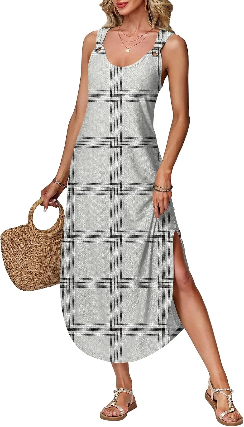 Женское повседневное платье-макси с боковым разрезом, 1-light Gray