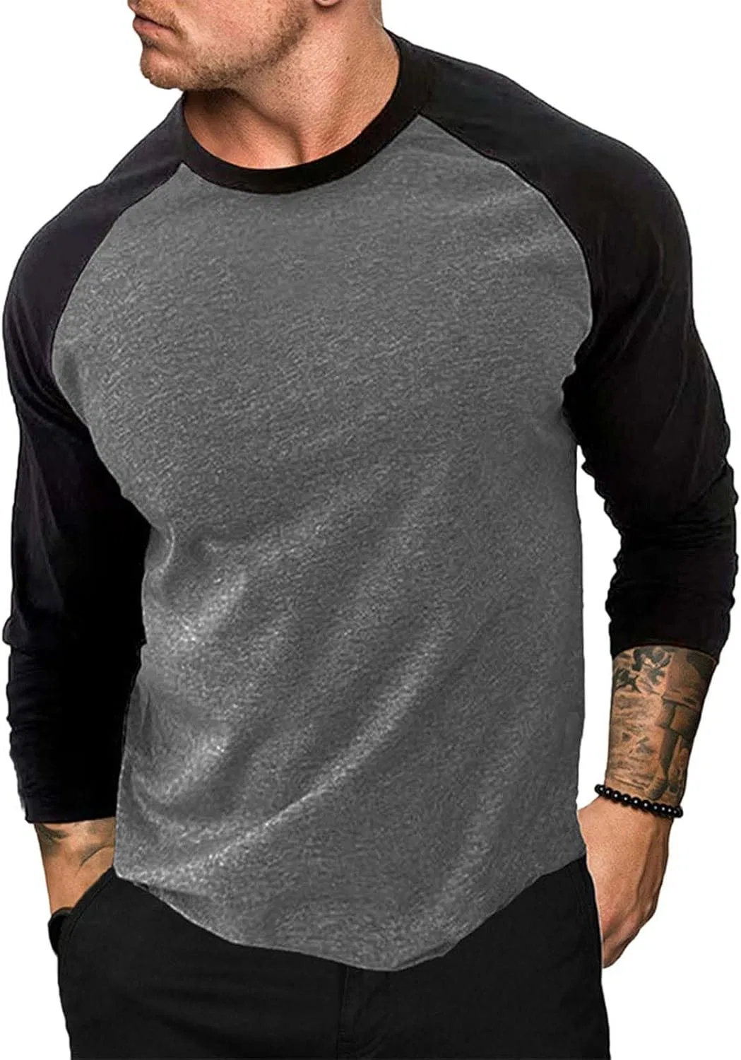 Мужская футболка с длинным рукавом реглан Color Block, Dark Gray — фото 2