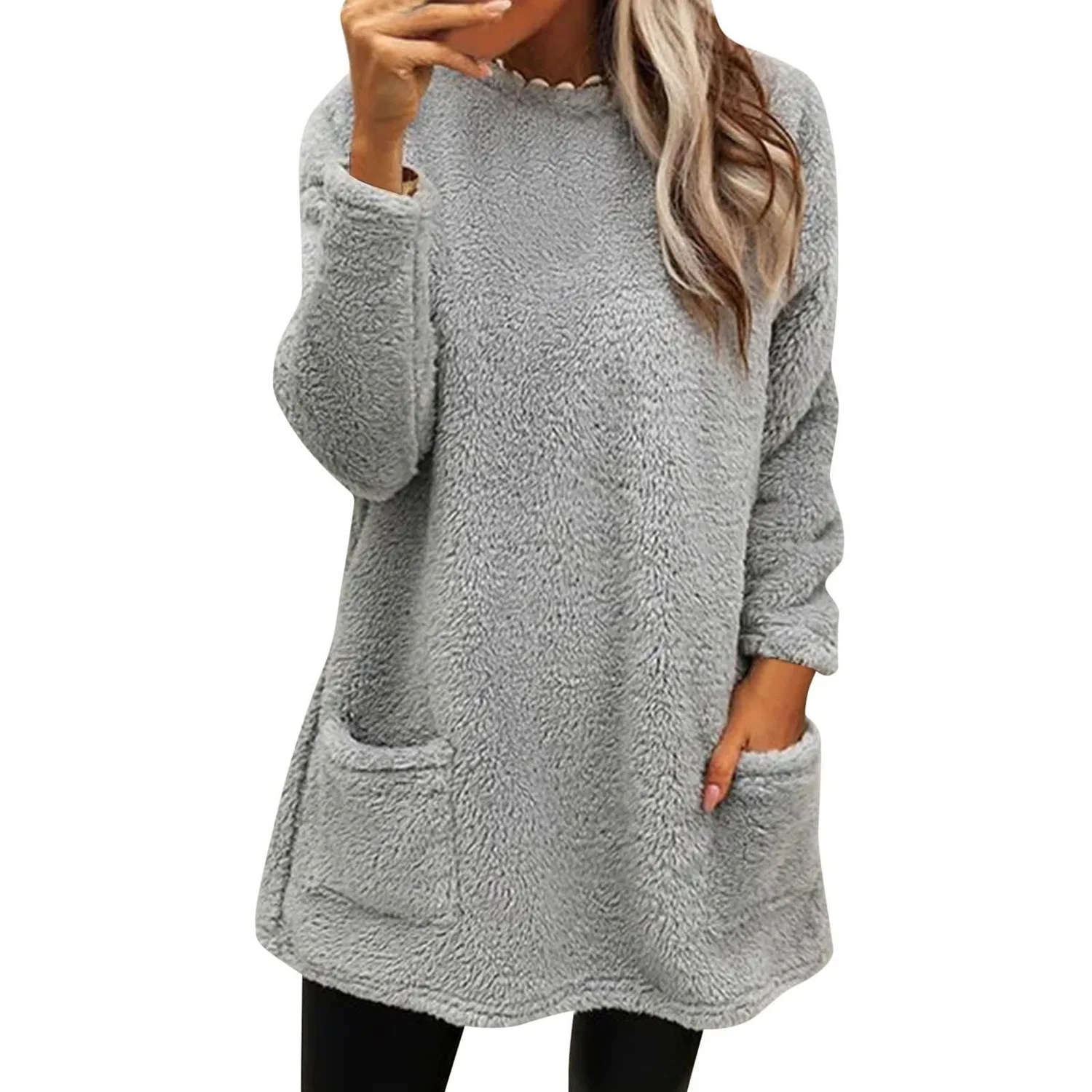 Женское зимнее пальто в полоску с флисом, свободного кроя, Grey