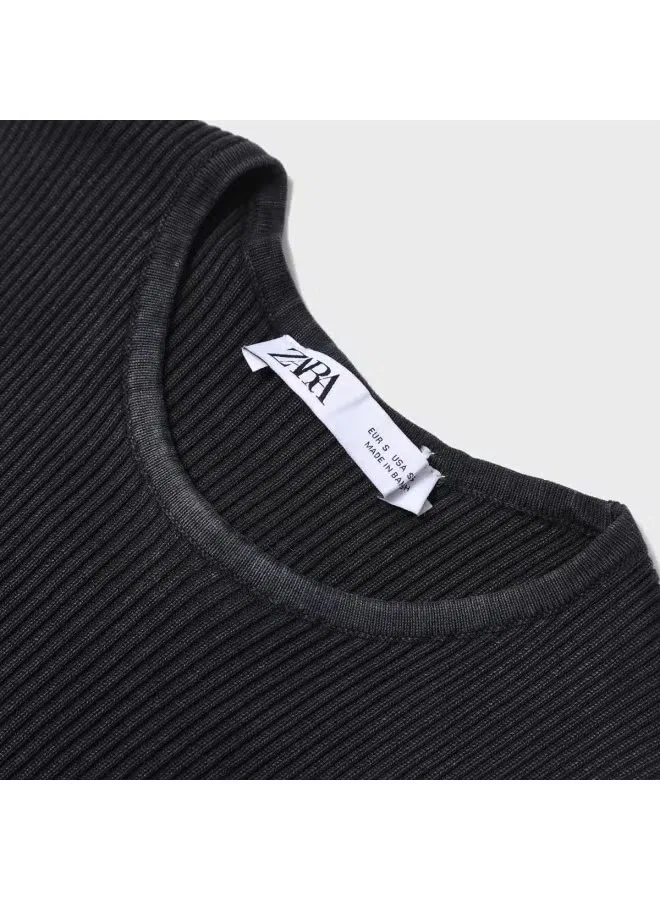 Топ вязаный с открытыми плечами Zara, черный — фото 4