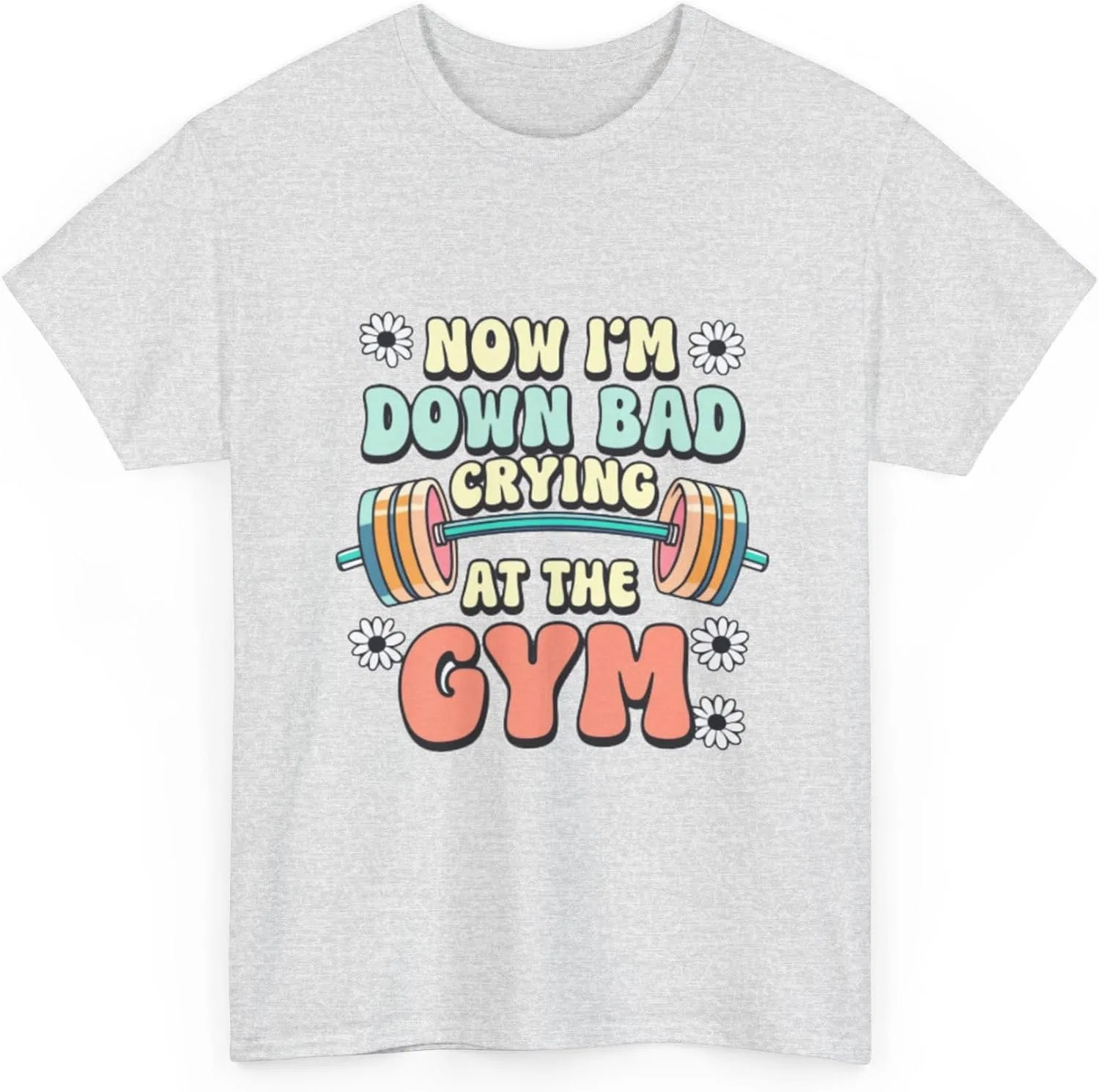 Женская футболка с принтом Now I'm Down Bad Crying at the Gym Generic, Ash — фото 3