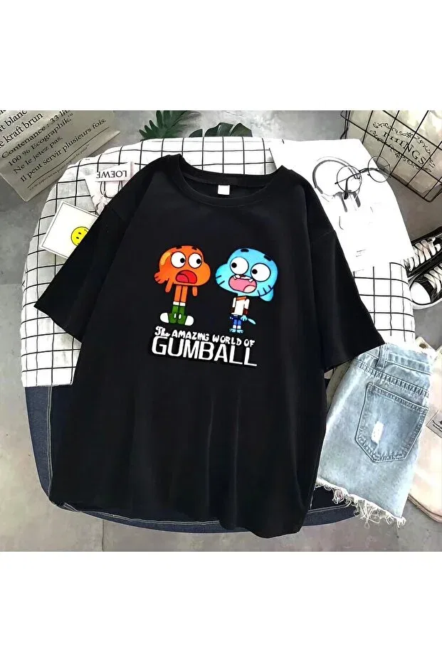 Детская футболка для мальчиков с принтом Gumball patterned Oneagılyazı, Черный