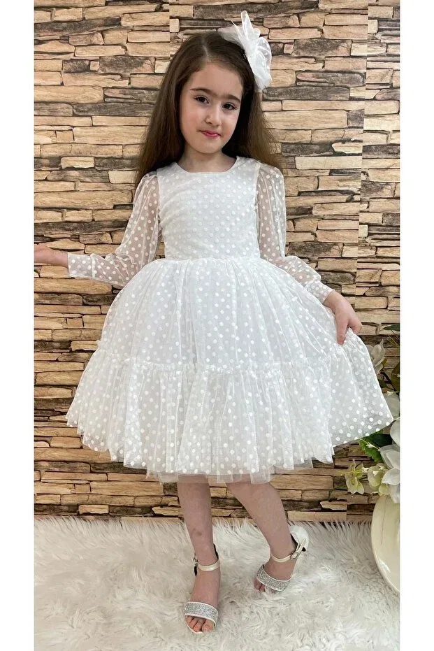 Детское платье для девочек кружевное kt-kt lace girl dress sb306 S.T. Sebat Tekstil, White — фото 4