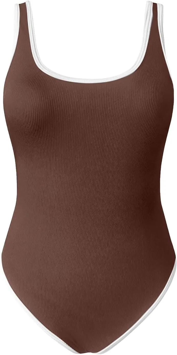 Женский цельный купальник с утяжкой живота Color Block, Brown — фото 4