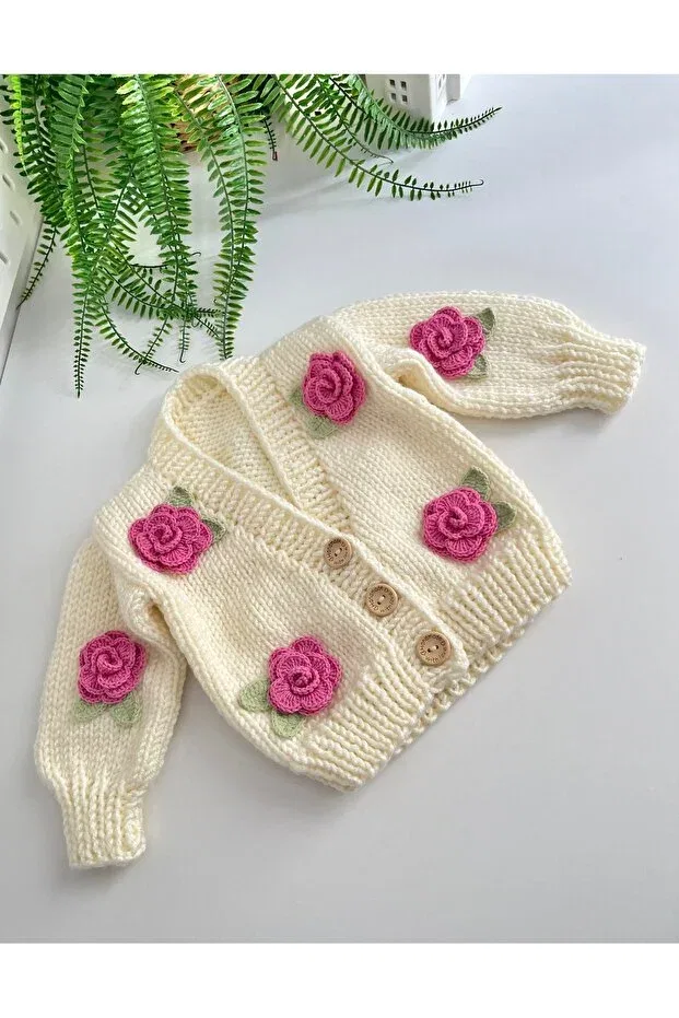 Детское пальто-кардиган для девочек вязаное Hand Knitted Cardigan Alis Baby Collection, Pink — фото 2