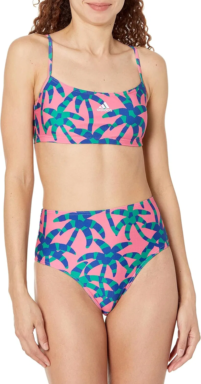 Женский бикини с принтом пальмы adidas, Pulse Magenta/Bold Green/Mystery Ink