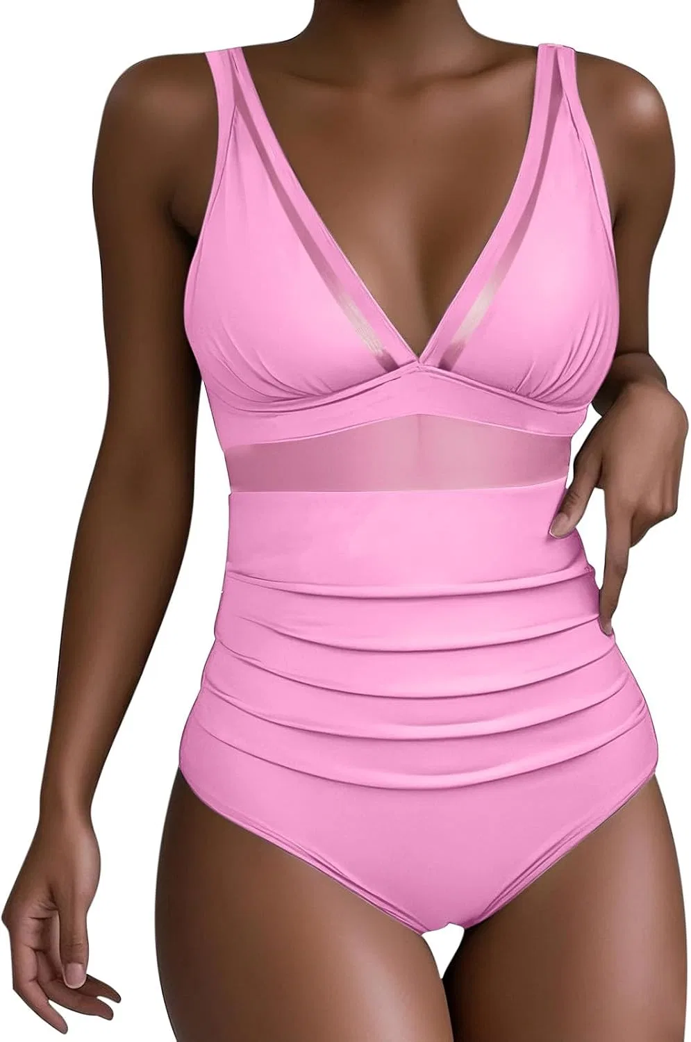 Женский слитный купальник с утяжкой живота и V-образным вырезом, Summer 01-pink