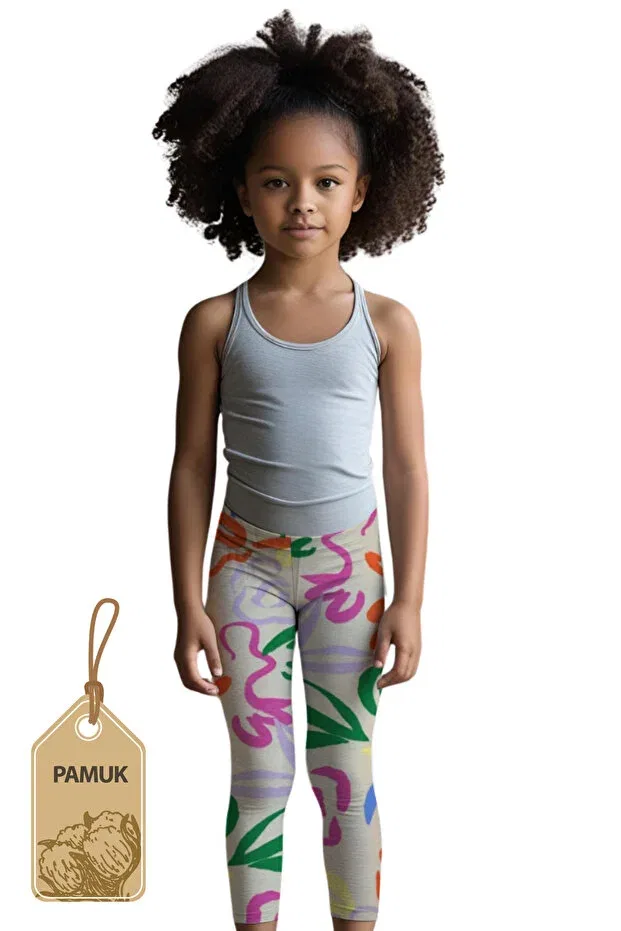 Детские леггинсы для девочек с принтом Mk Mukko Kids, Light Beige — фото 4