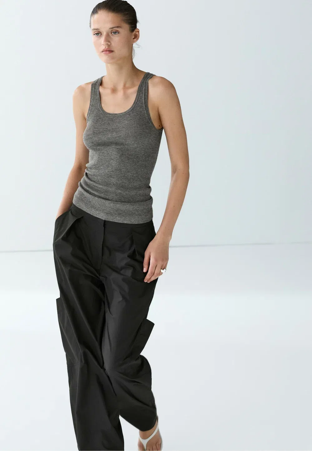 Брюки-Карго бочкообразной формы Massimo Dutti, Black — фото 4