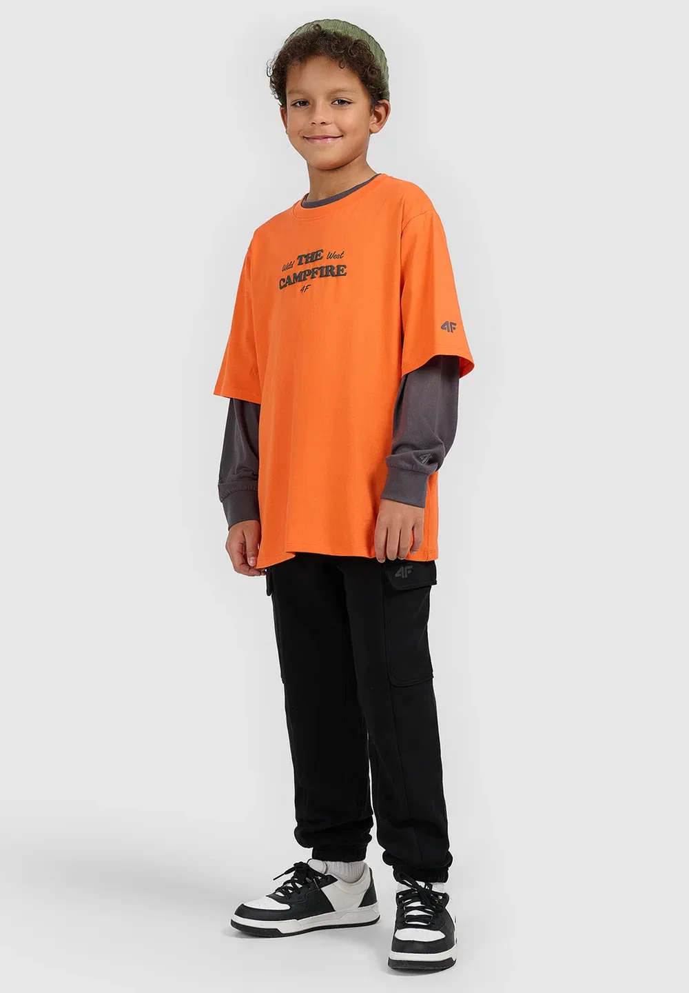 Футболка свободная с надрукием chłopięcy - szary 140 (9-10 лат) - футболка с принтом 4F, Orange