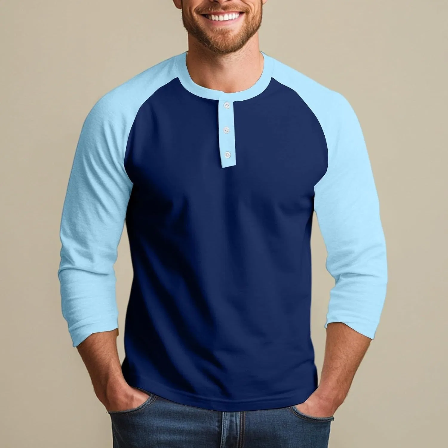 Мужская бейсбольная футболка с длинным рукавом Raglan Classic, Blue — фото 2