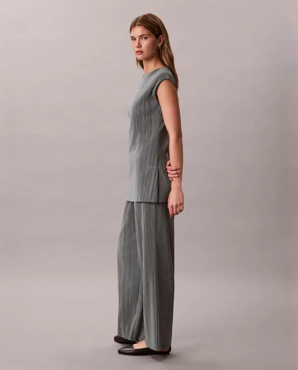 Женские прямые брюки плиссе с эластичным поясом Calvin Klein, Gris — фото 2