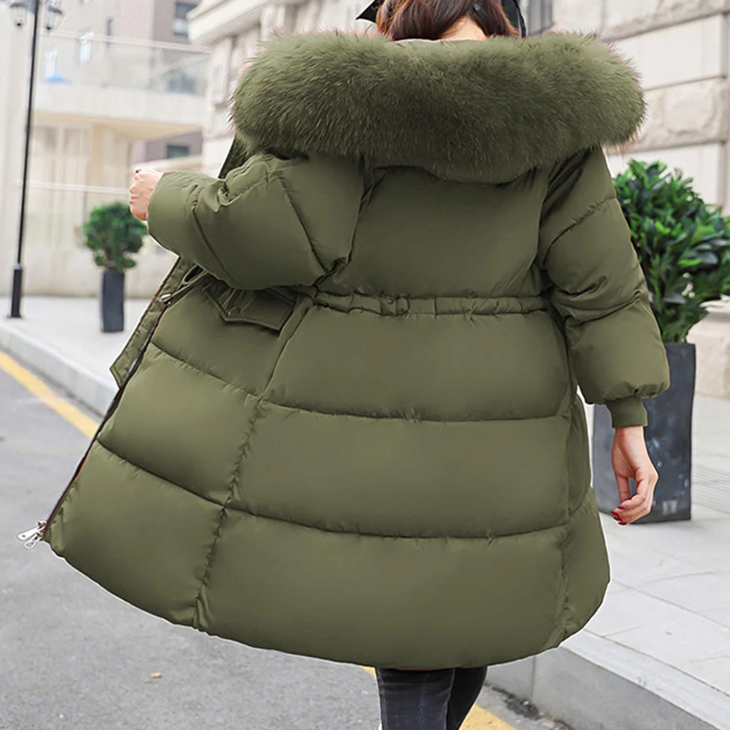 Женский пуховик с капюшоном, зимний, утепленный, army green — фото 4