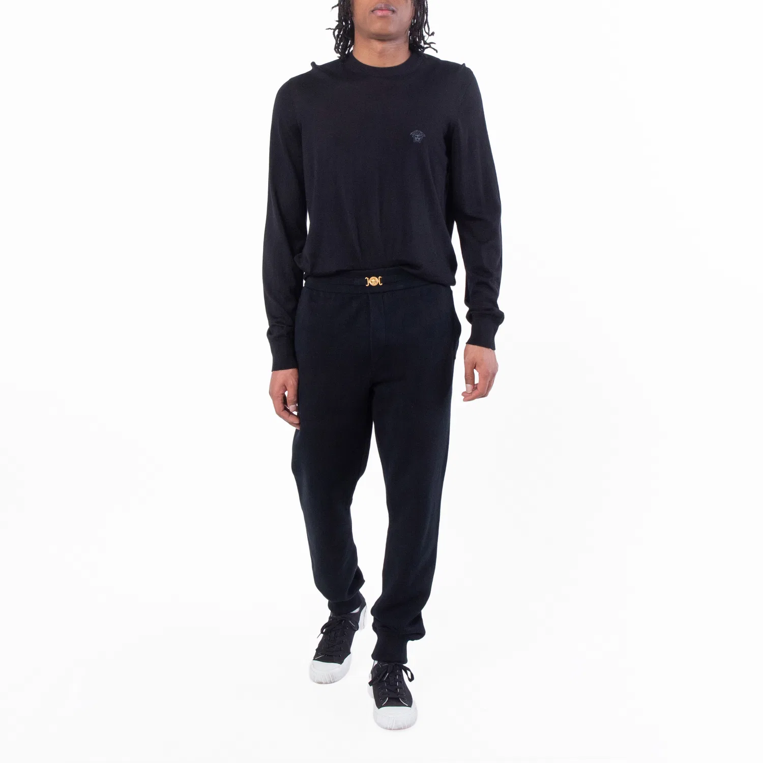 Брюки спортивные из кашемира Cashmere-Blend Knit Sweatpants Versace, Black — фото 4