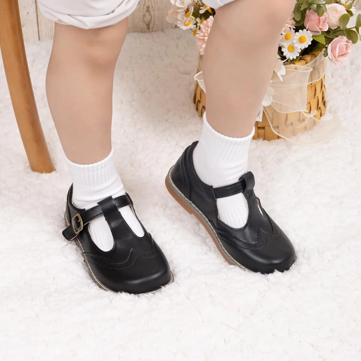 Детские оксфорды на ремешке T-Strap Classic для мальчиков и девочек GOJERP, Black — фото 2