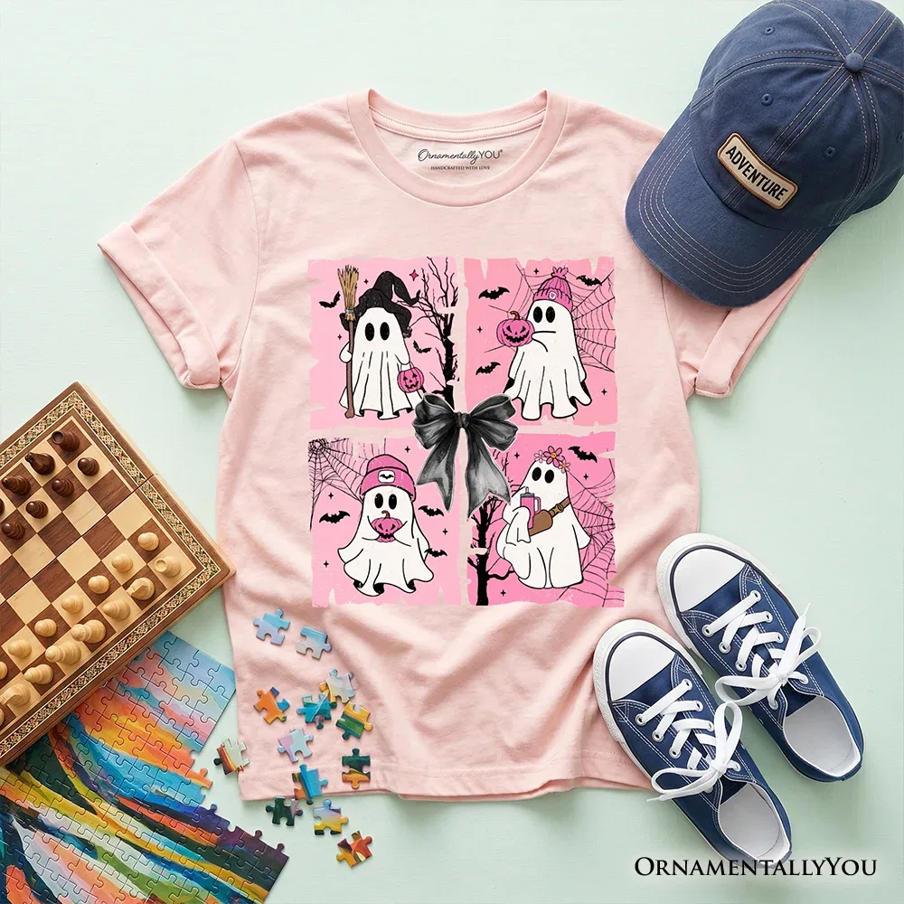 Детская футболка для девочек с принтом Cute Ghost Kids T-Shirt OrnamentallyYou, Light Pink