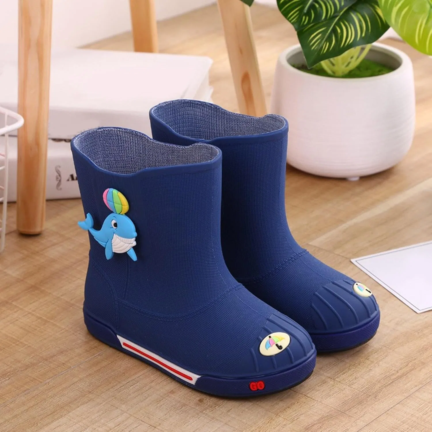Детские сапоги для девочек с 3D-принтом, водонепроницаемые, бренд, Dark Blue — фото 4