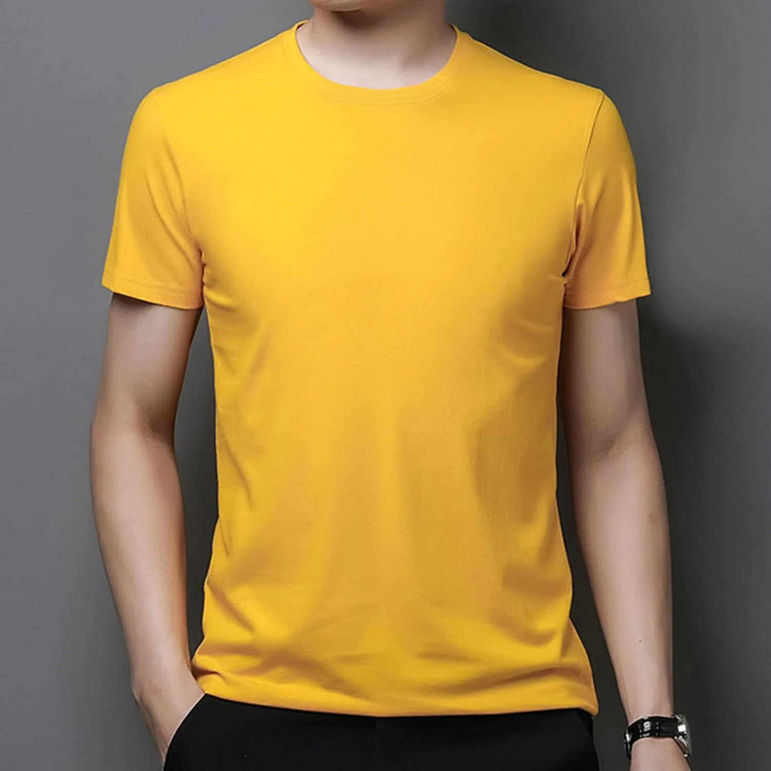 Мужская хенли футболка с коротким рукавом Slim Fit, Yellow — фото 3