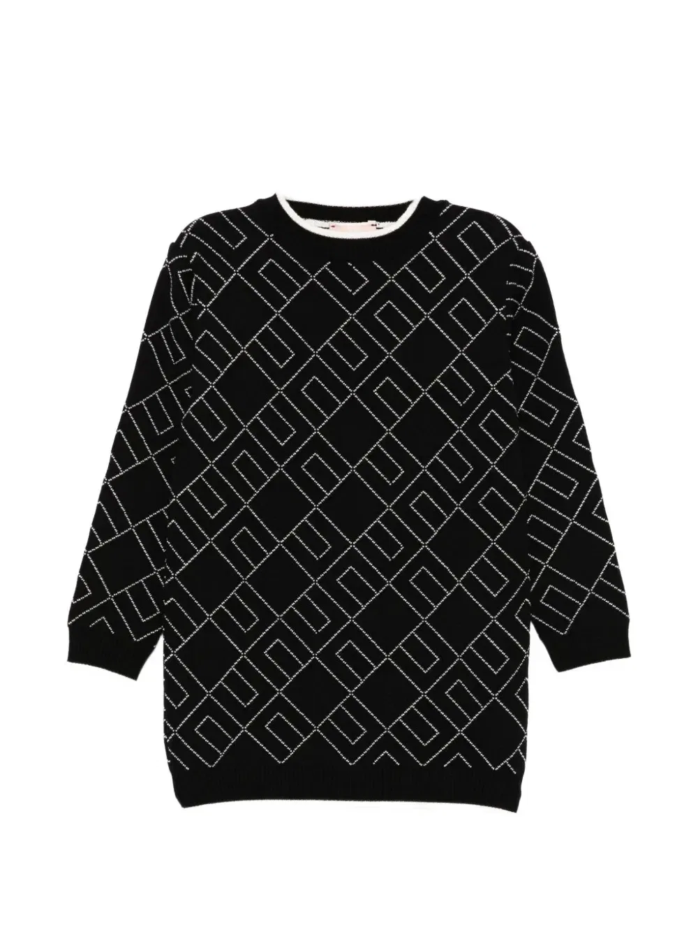 Платье-свитер с монограммой, связанное интарсией Elisabetta Franchi Kids, черный