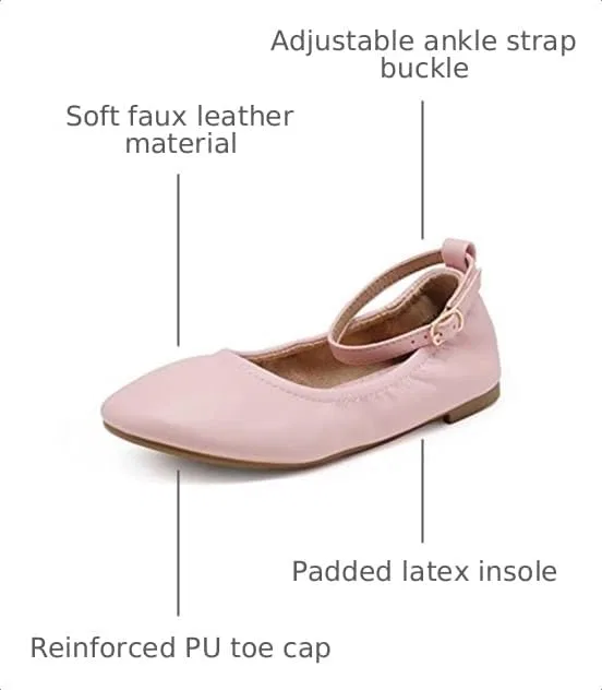 Детские балетки для девочек с ремешком на щиколотке DREAM PAIRS, Pink — фото 3