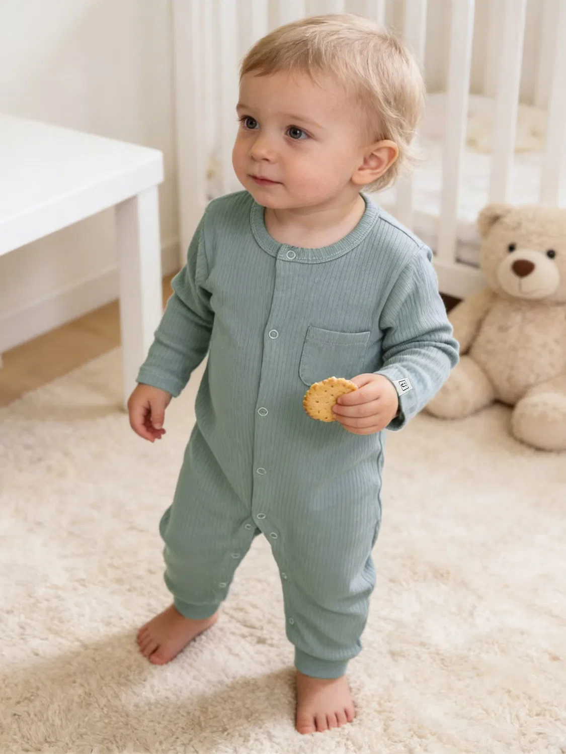 Боди-комбинезон из рубчатого хлопка Babies Basic, зеленый — фото 3