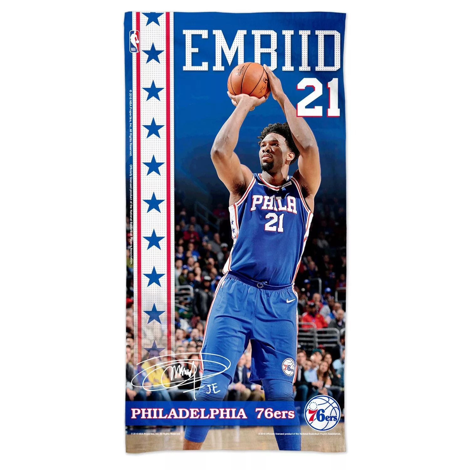 

WinCraft Джоэл Эмбиид Филадельфия 76ers Пляжное полотенце Spectra Player 30 x 60 дюймов