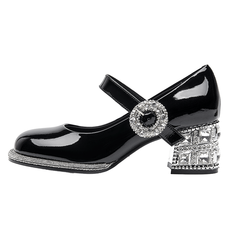 SHOESZOOO Туфли Мэри Джейн в стиле преппи с одним ремешком на каблуке с ромбовидным узором, массивным каблуком, высота 6 см, женские, черные