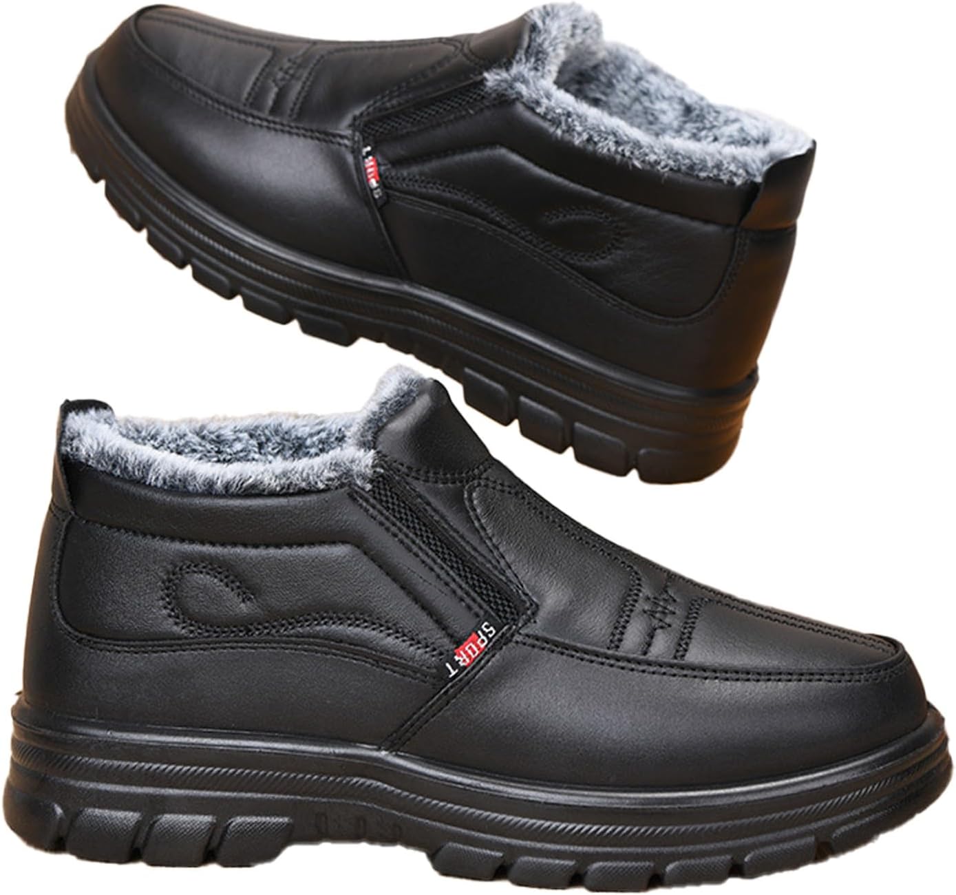 

Мужские зимние ботинки GHTRHSB из кожи с теплой меховой подкладкой, водонепроницаемые, термо, на пуантах, повседневные, уличные, ортопедические, на щиколотку, черный