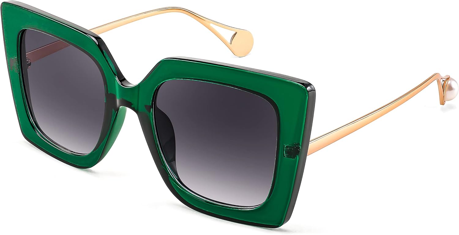 

Женские солнцезащитные очки FEISEDY, модные, большие квадратные, с перламутровой вставкой, оправа «кошачий глаз», защита от УФ-излучения UV400, модель B2625, Clear Green