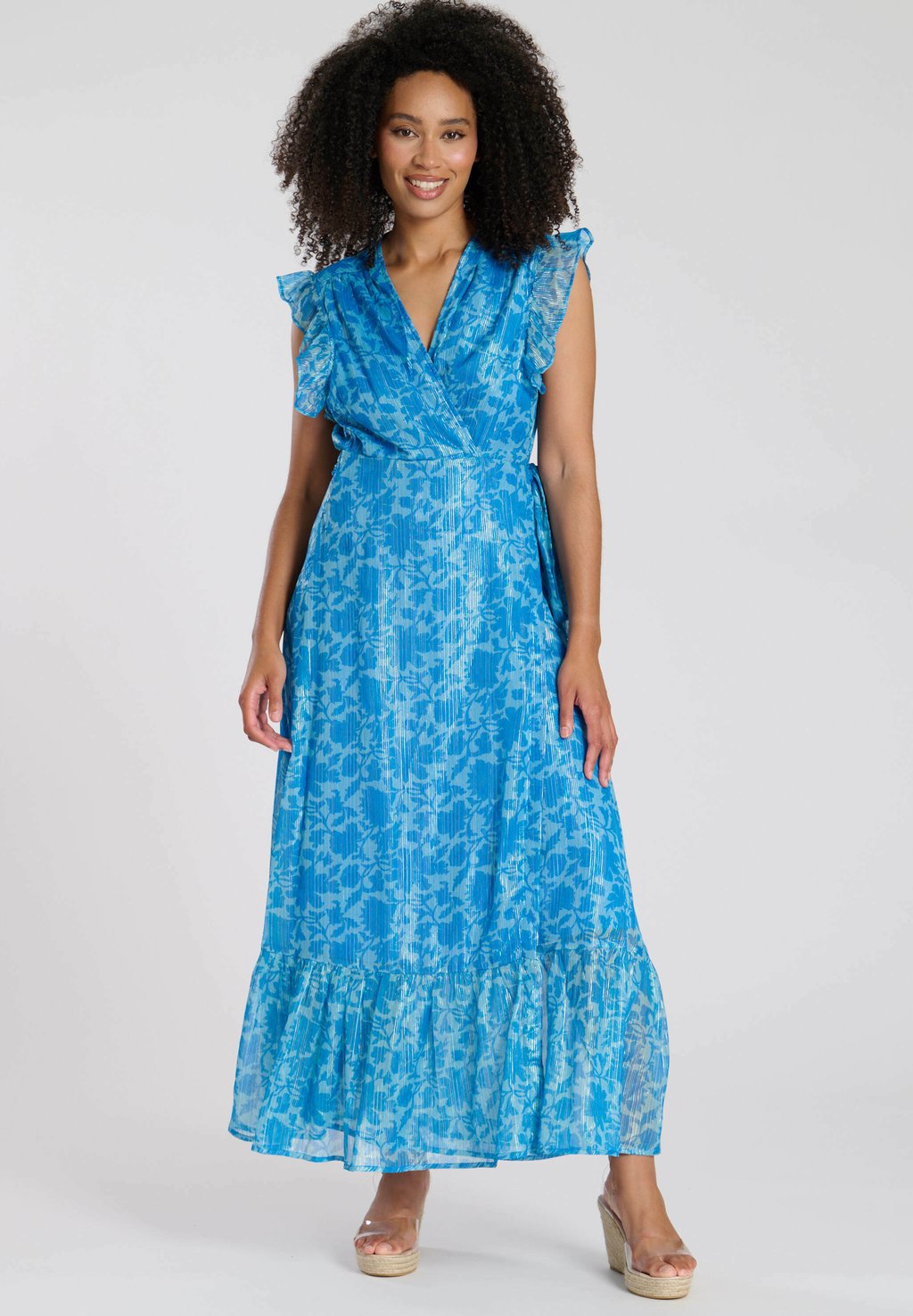 

Платье макси FRILL SHOULDER WRAP PRINTED South Beach, синий