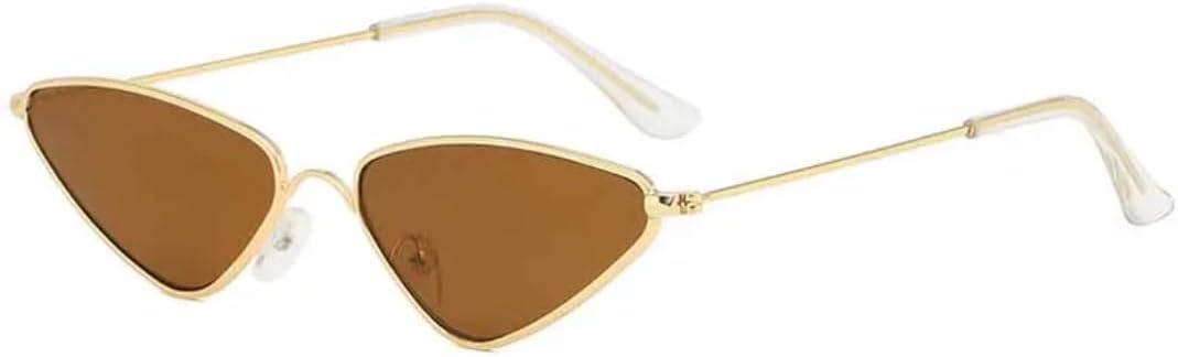 

Женские солнцезащитные очки в маленькой треугольной металлической оправе, винтажный стиль, модные солнцезащитные очки с защитой от УФ-излучения UV400 TVTBBVV, Gold Brown