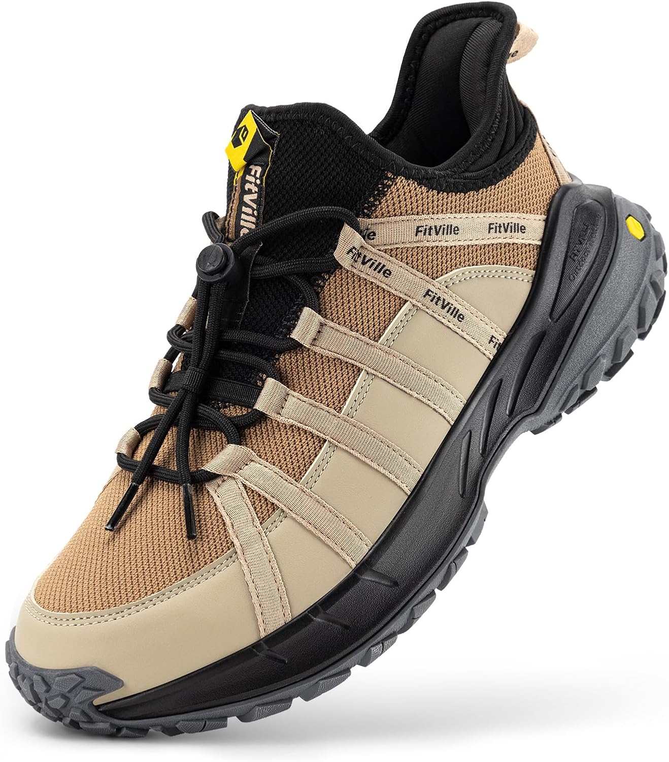 

Мужские кроссовки FitVille с широким размером для прогулок и походов, треккинговые лоферы с поддержкой свода стопы, Противоскользящие, Широкий носок, коричневый