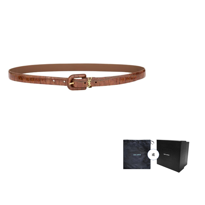 

SAINT LAURENT Кожаный ремень унисекс коричневый, ширина 2cm