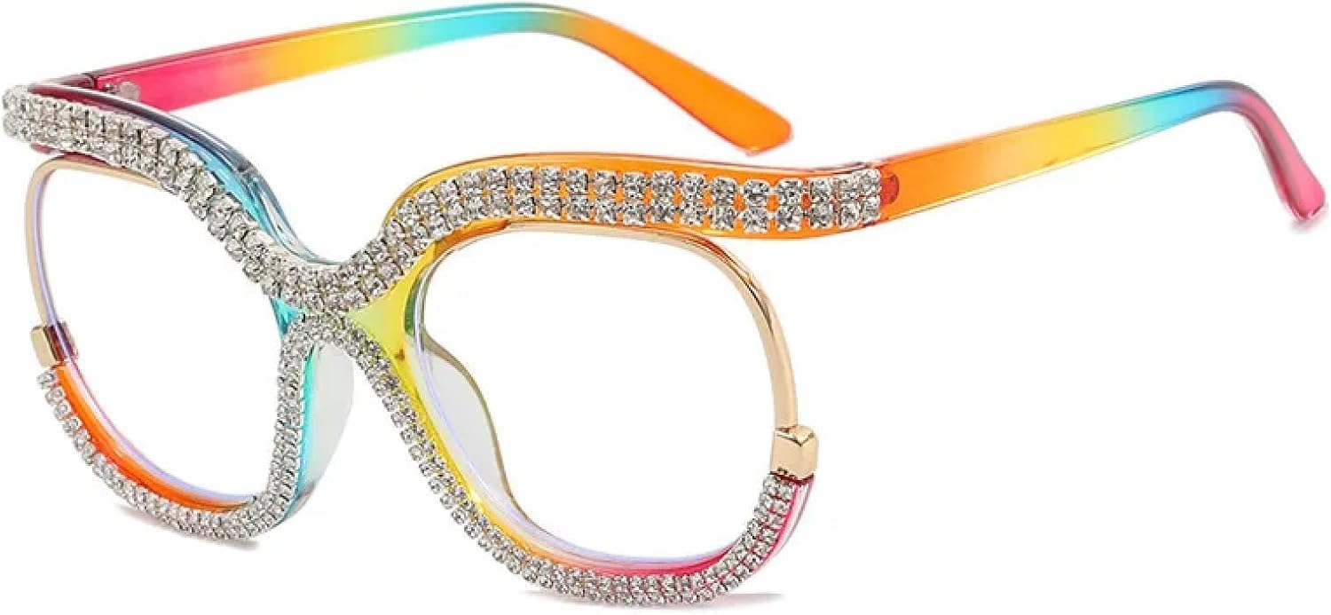 

Женские солнцезащитные очки со стразами, модные, в большой оправе, с бриллиантами и кристаллами, увеличенного размера, защита от УФ-излучения UV400 TVTBBVV, Orangebluered