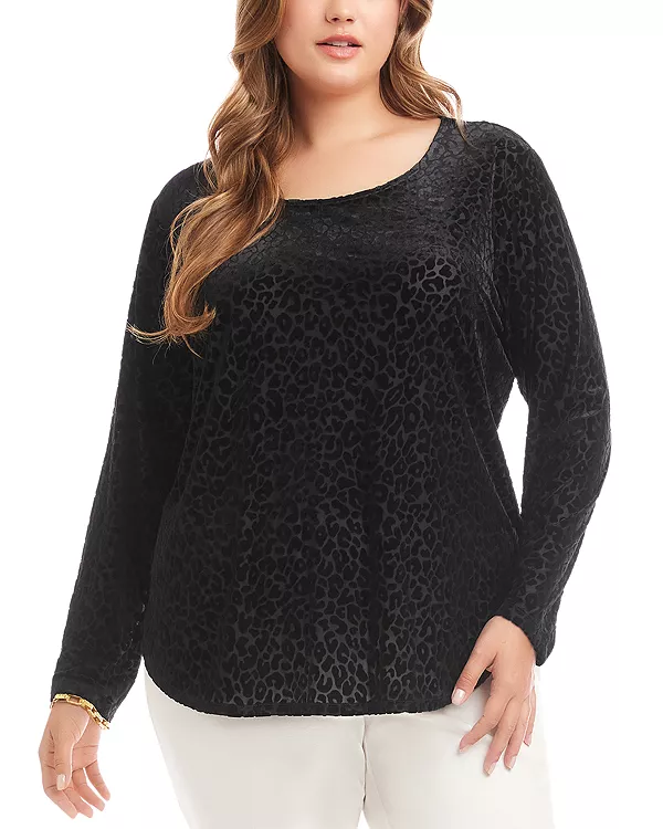 

Бархатная рубашка большого размера с эффектом выгорания Karen Kane, черный